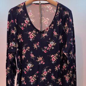 Croft & Barrow Women’s 100% Cotton Long Sleeve V-neck Tee, Navy Floral, 2X